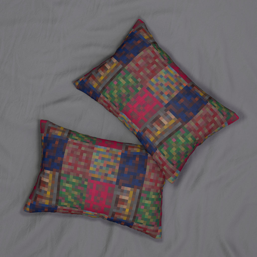 Pixelated Patchwork Lumbar Pillow — Colorful Geometric Accent Cushion
