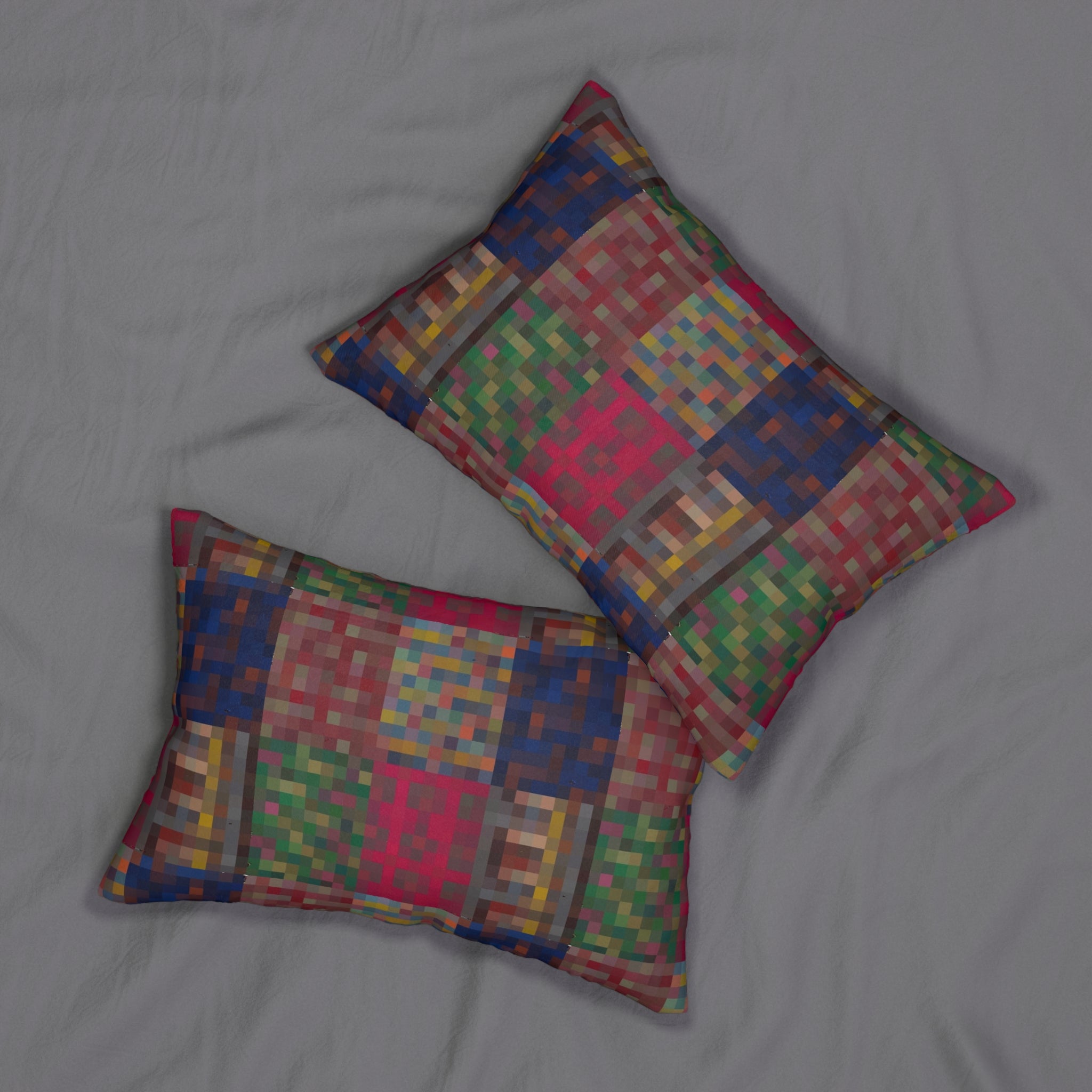 Pixelated Patchwork Lumbar Pillow — Colorful Geometric Accent Cushion