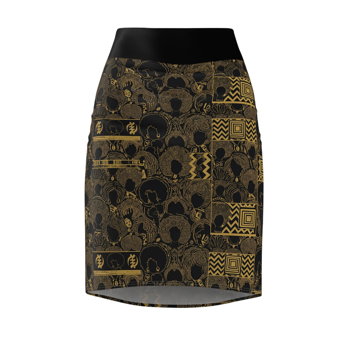 Gold Afro Pattern Pencil Skirt – Vintage Black & Metallic Tribal Print