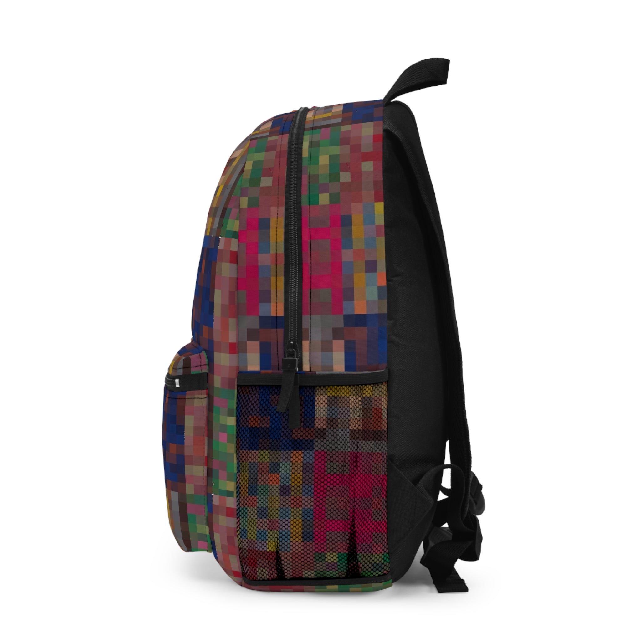 Colorblock Pixel Patchwork Backpack — Vibrant Retro Geometric School & Travel Bag