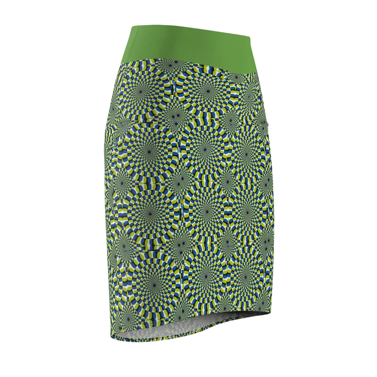 Green Optical Illusion Pencil Skirt — Psychedelic Geometric Print