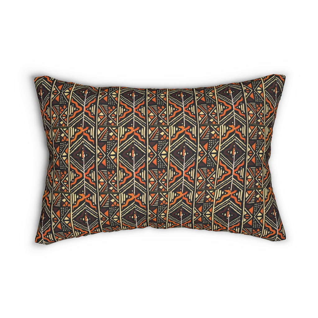Boho Tribal Pattern Lumbar Pillow — Rust & Black Decorative Accent
