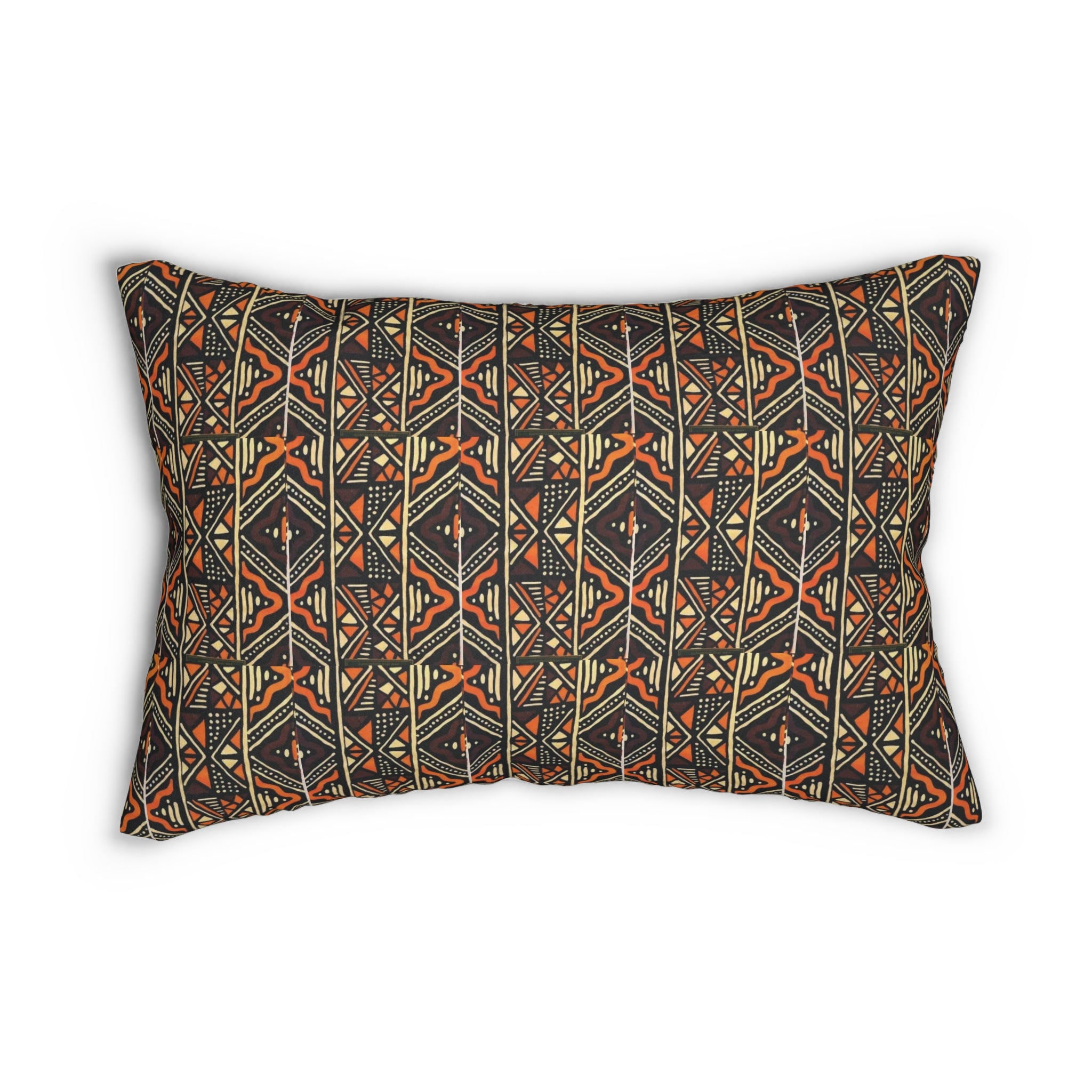 Boho Tribal Pattern Lumbar Pillow — Rust & Black Decorative Accent
