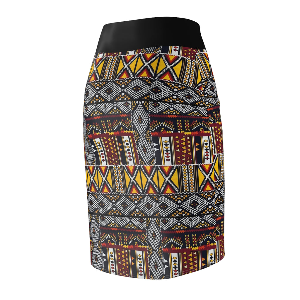 African Tribal Print Pencil Skirt — Bold Geometric Ankara Pattern
