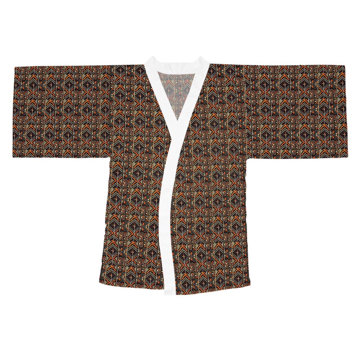 Boho Earthtone Pattern Long Sleeve Kimono Robe