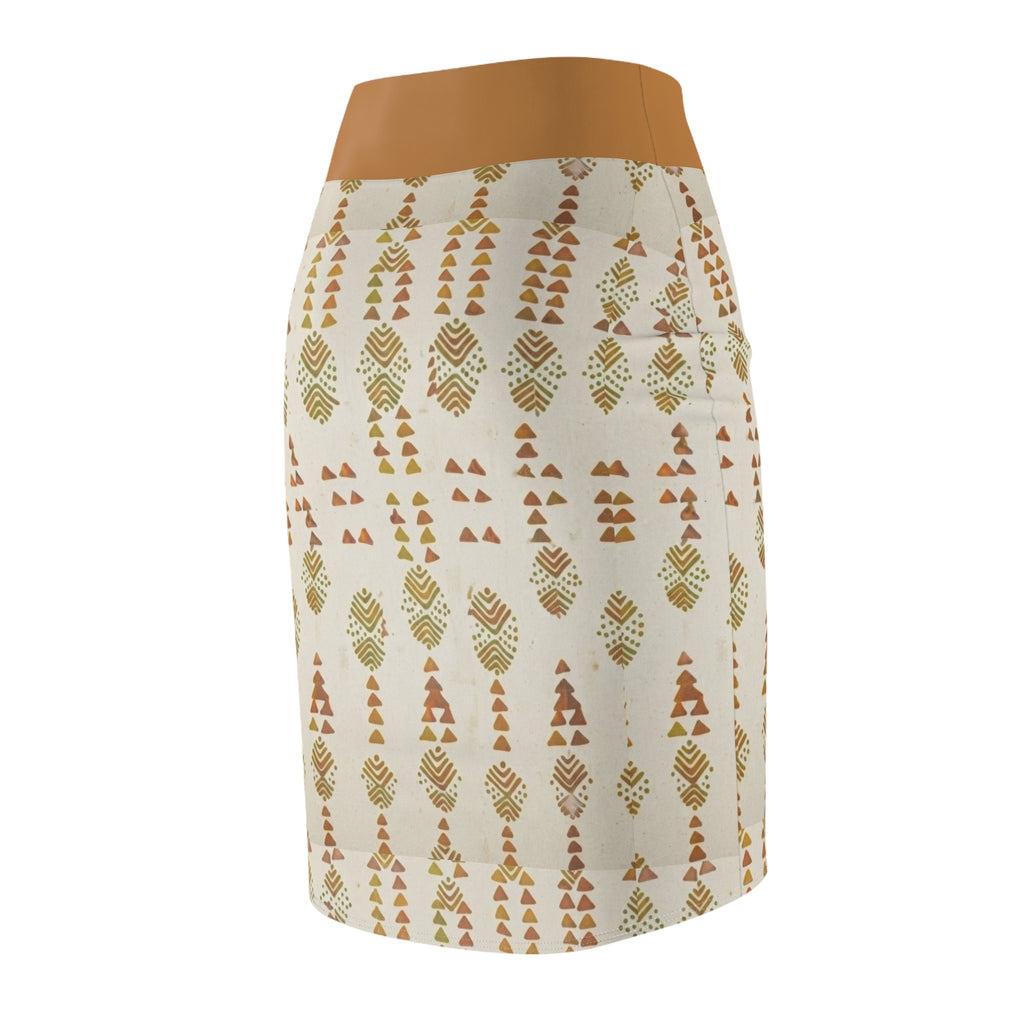 Boho Chevron Pencil Skirt — Earthy Tribal Print
