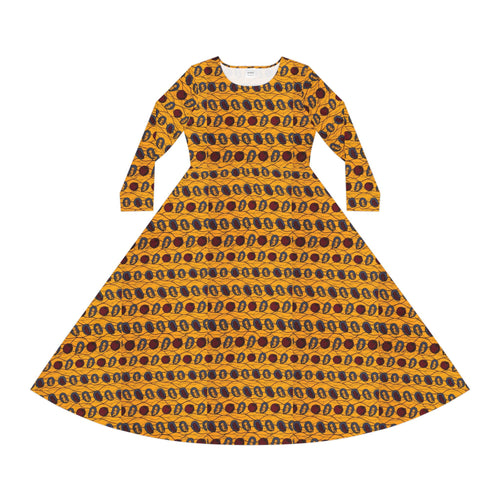 Autumn Sunflower Pattern Long Sleeve Dance Dress