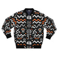 Tribal Wave Bomber Jacket — Black & Orange African Motif AOP