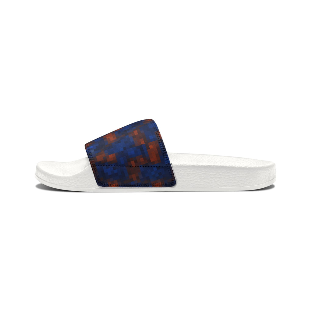 Men's Removable-Strap Sandals — Blue Orange Pixelated Slide Sandals