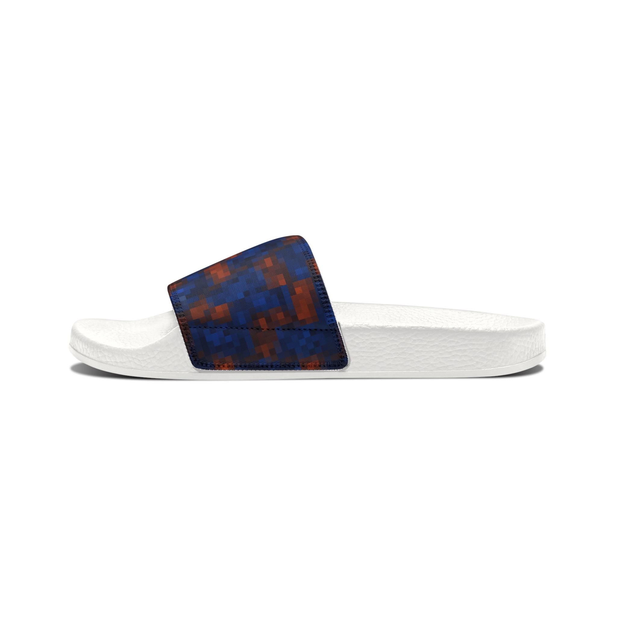 Men's Removable-Strap Sandals — Blue Orange Pixelated Slide Sandals