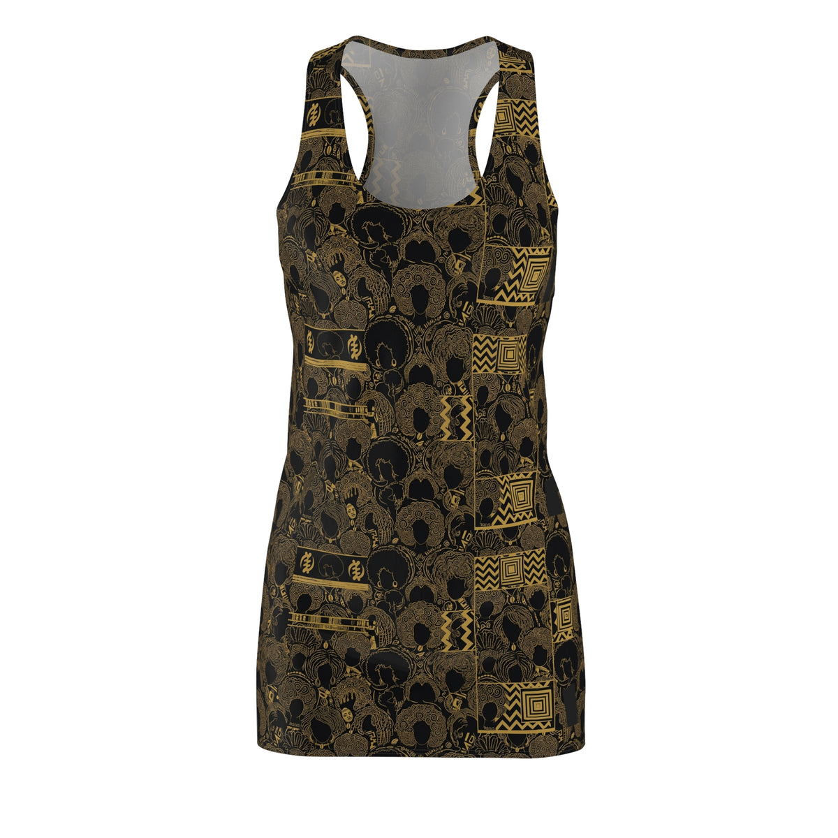 Boho Gold Floral Racerback Dress – All-Over Print