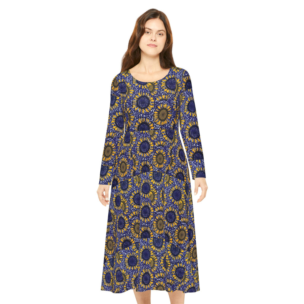 Floral Sunburst Dance Dress — Long Sleeve AOP Maxi