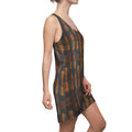 Autumn Grid Racerback Dress — Warm Plaid AOP Bodycon