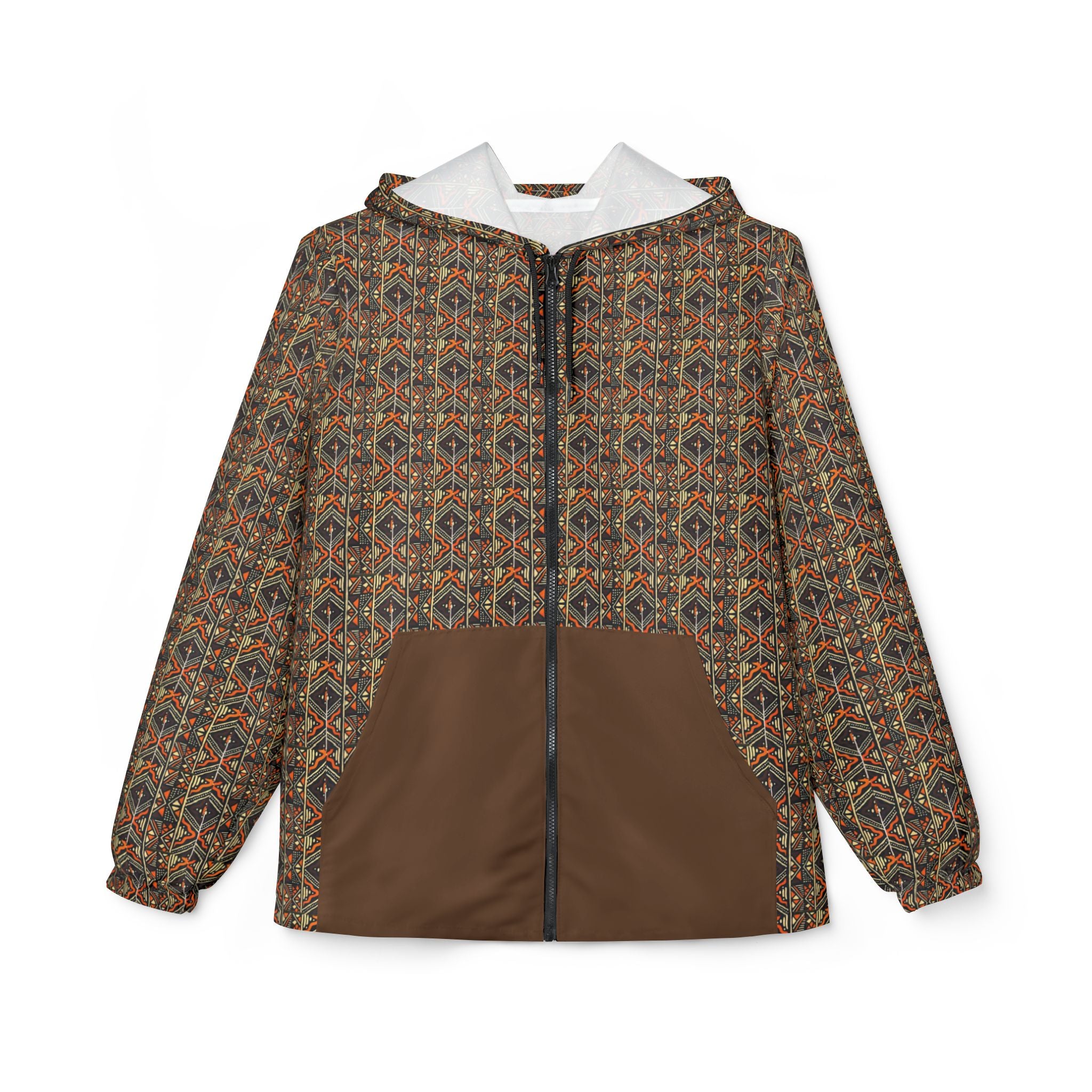 Windbreaker — Retro Boho Geometric Pattern Hooded Jacket