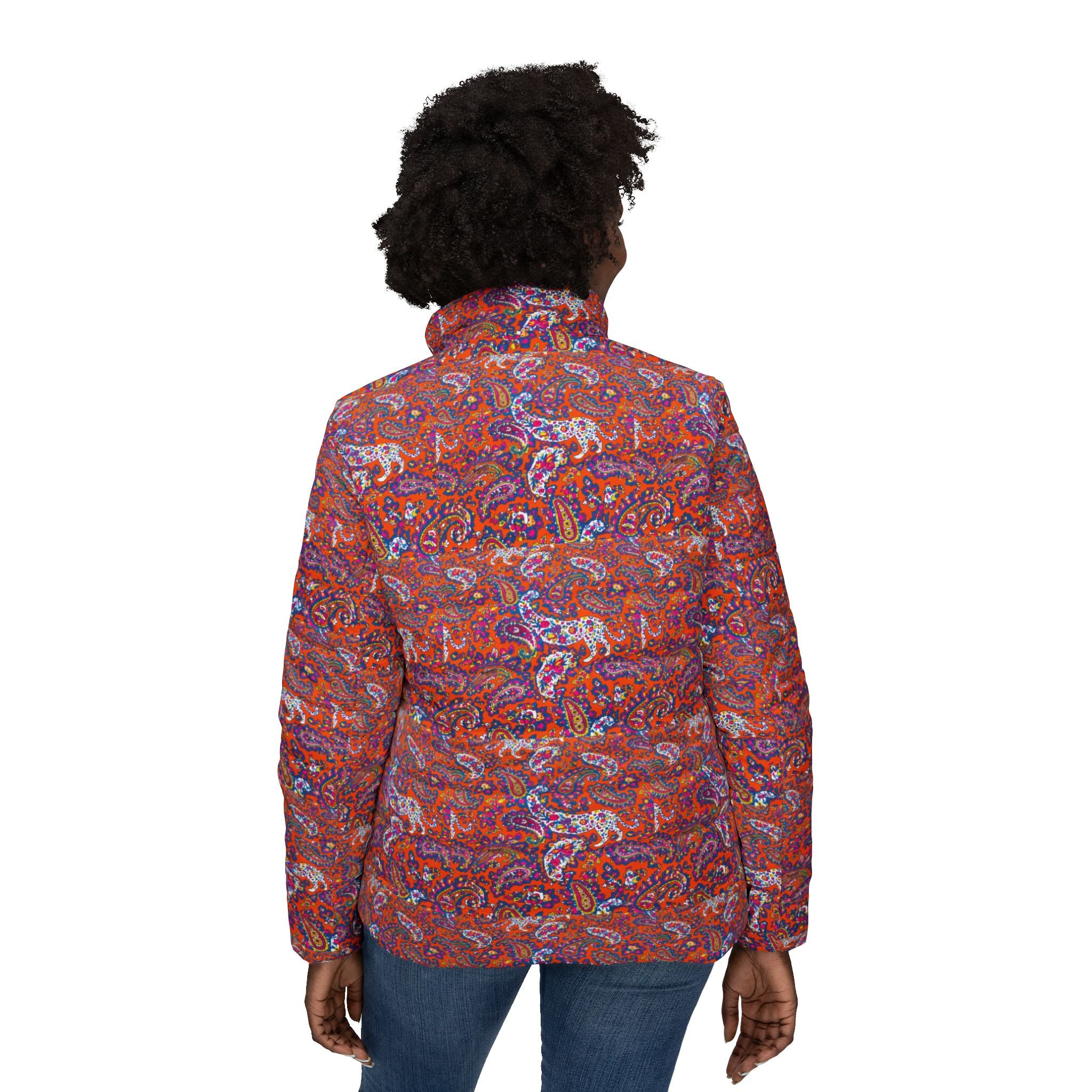 Women’s Puffer Jacket — Autumn Mosaic Pattern Insulated Coat