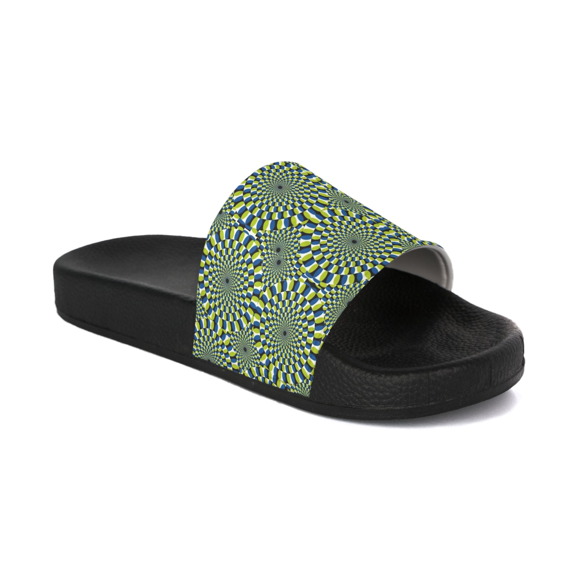 Men's Green Optical Illusion Slide Sandals – Psychedelic Swirl Pool Slides
