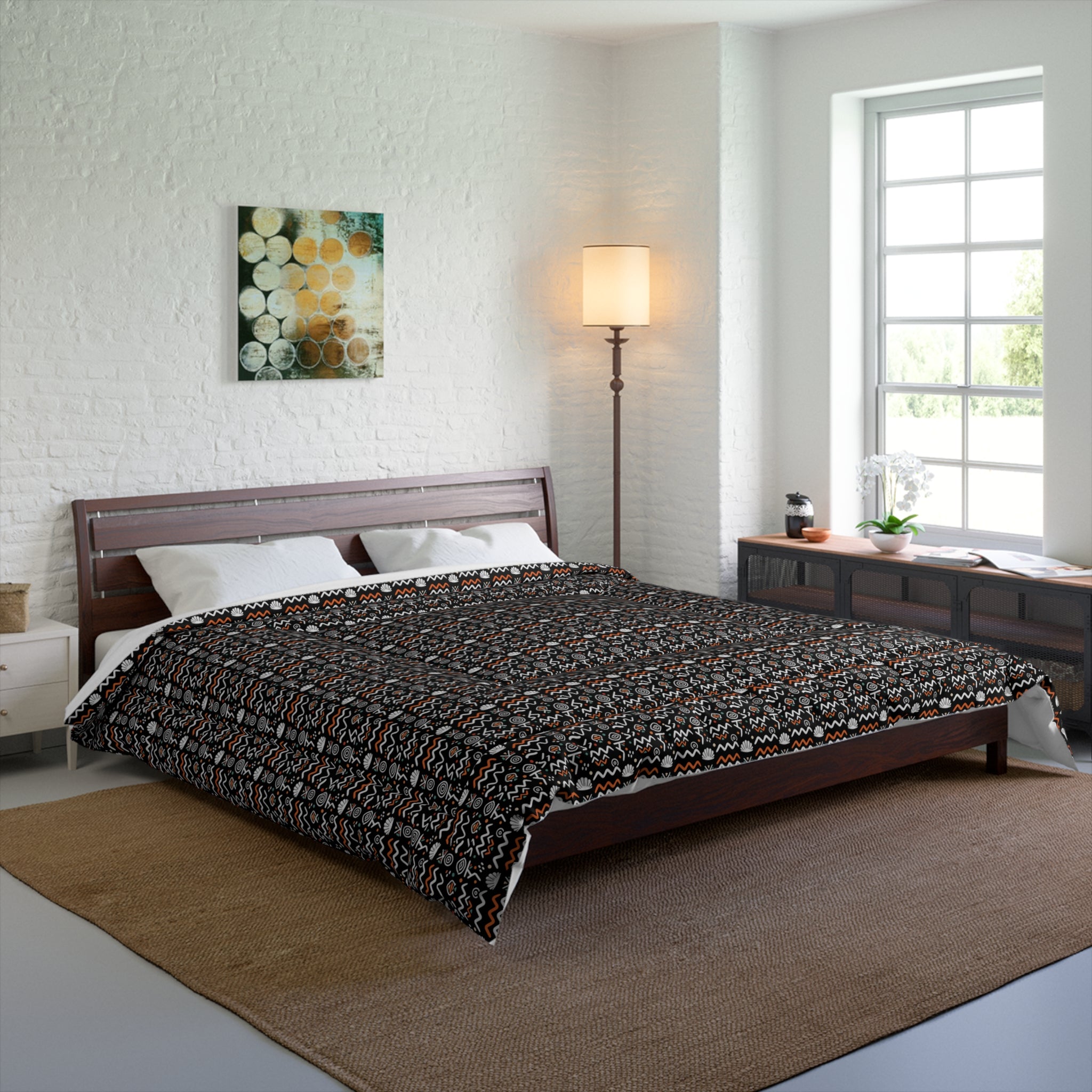 Geometric Slate Pattern Comforter – Modern Dark Grid Bedding