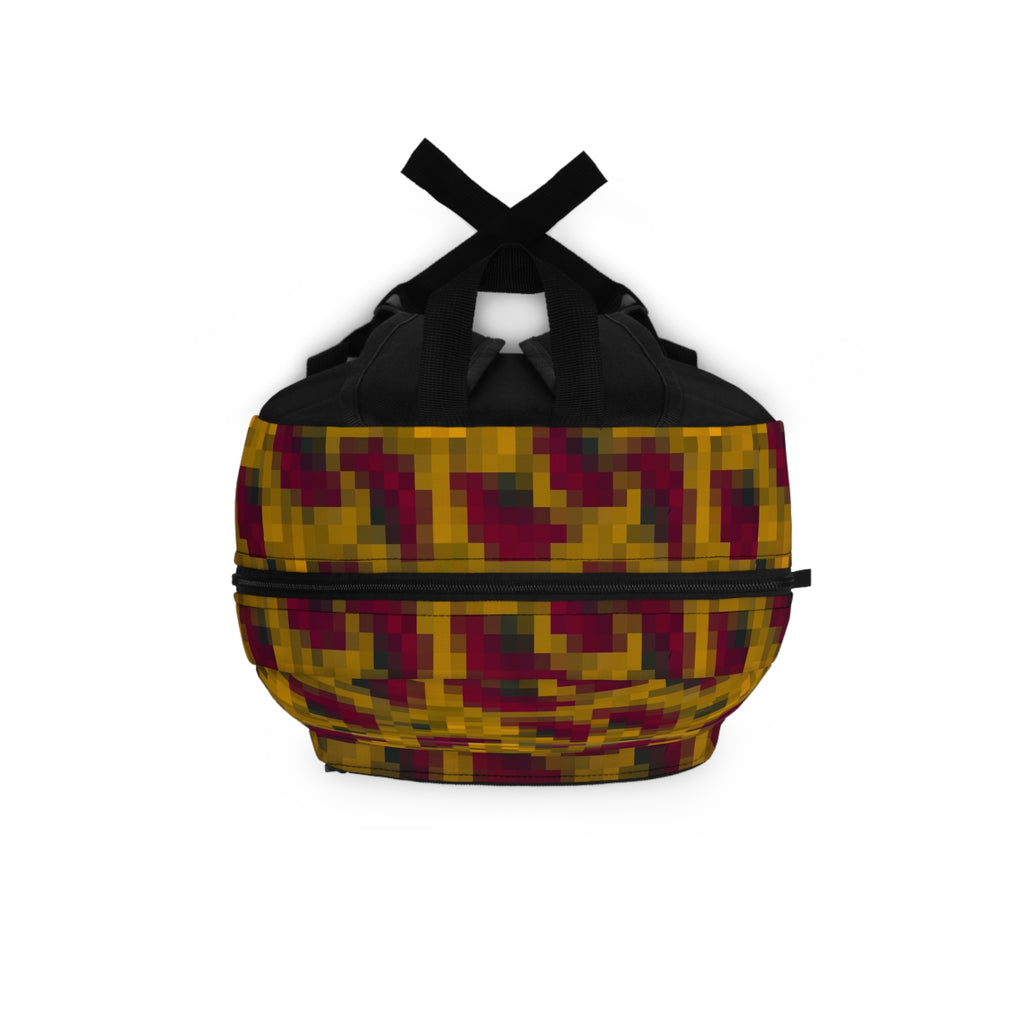 Pixel Camo Backpack — Maroon & Mustard Urban Camouflage Daypack