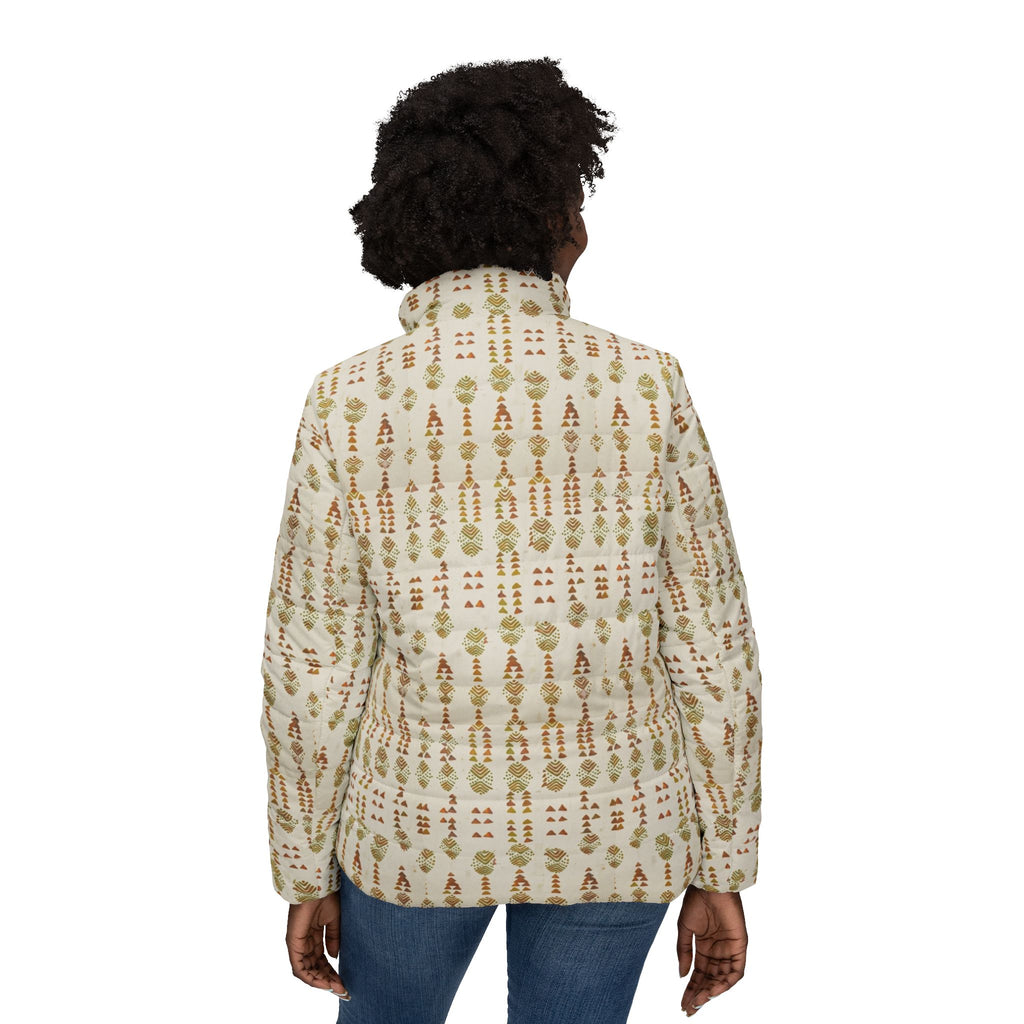Women’s Puffer Jacket — Neutral Botanical Pattern All-Over Print