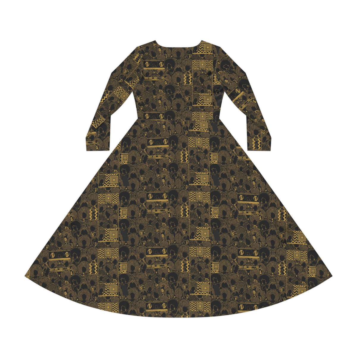 Gold Mosaic Long Sleeve Dance Dress — Boho Vintage Pattern
