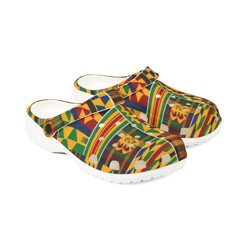 Kente Pattern EVA Foam Clogs — Colorful African Print Slip-On Shoes