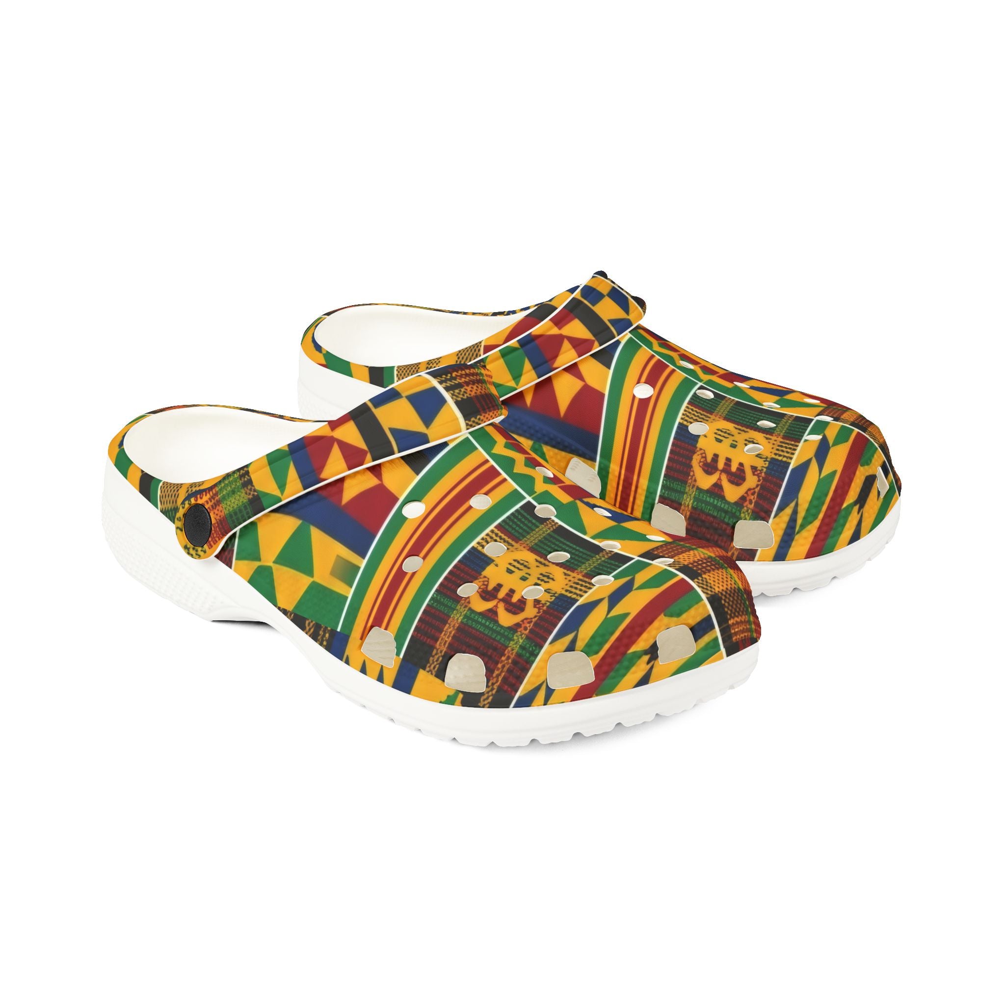 Kente Pattern EVA Foam Clogs — Colorful African Print Slip-On Shoes