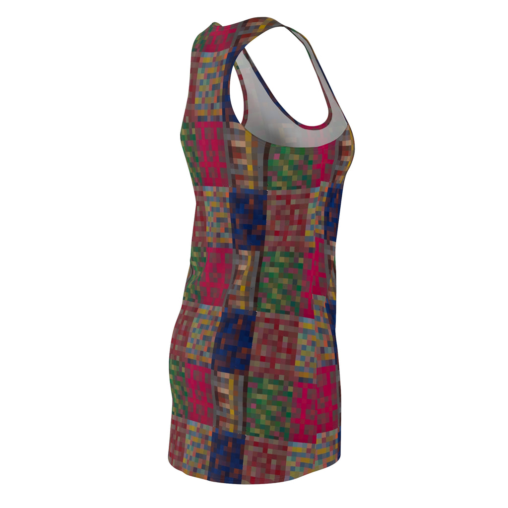 Colorblocked Patchwork Racerback Dress - Vibrant Geometric All-Over Print