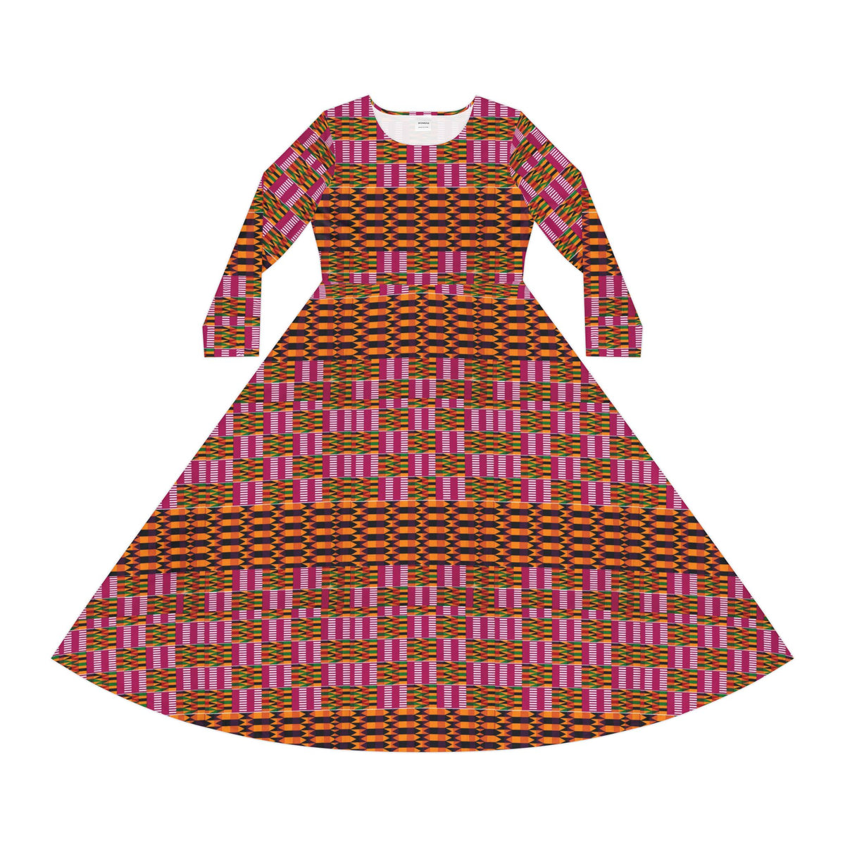 African-Inspired Long Sleeve Dance Dress — Pink & Orange Geometric AOP