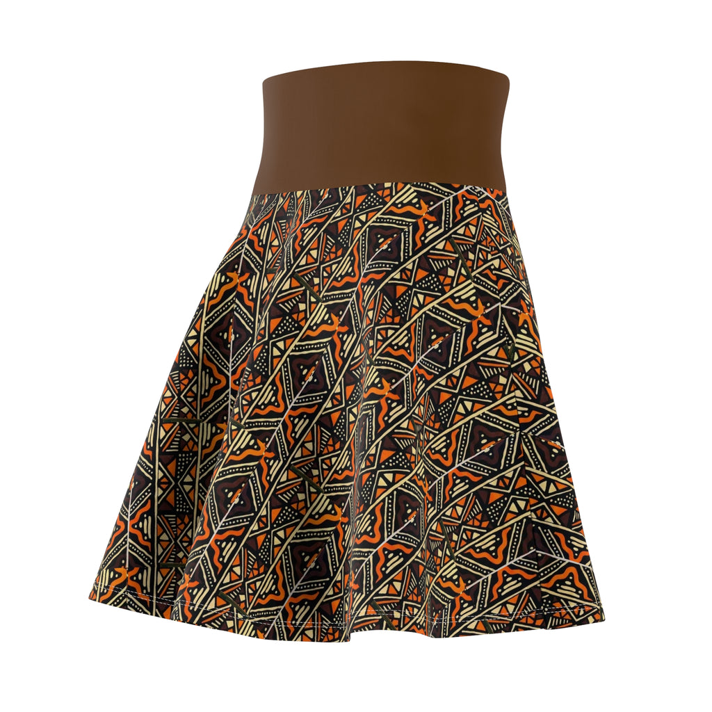 Tribal Geometric Skater Skirt — Autumn Brown Aztec Pattern