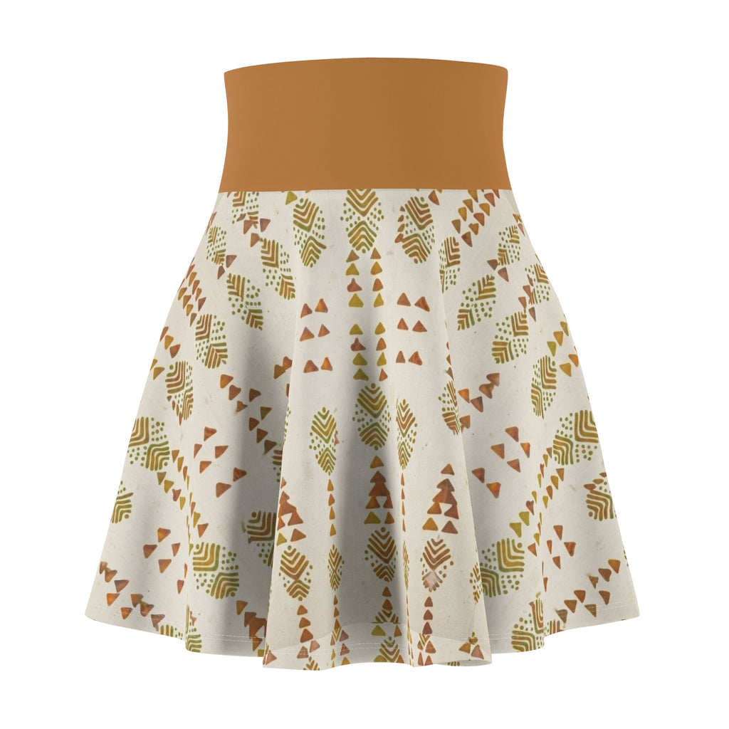 Boho Arrow Pattern Skater Skirt — Earthy Tribal Print Women’s Skirt