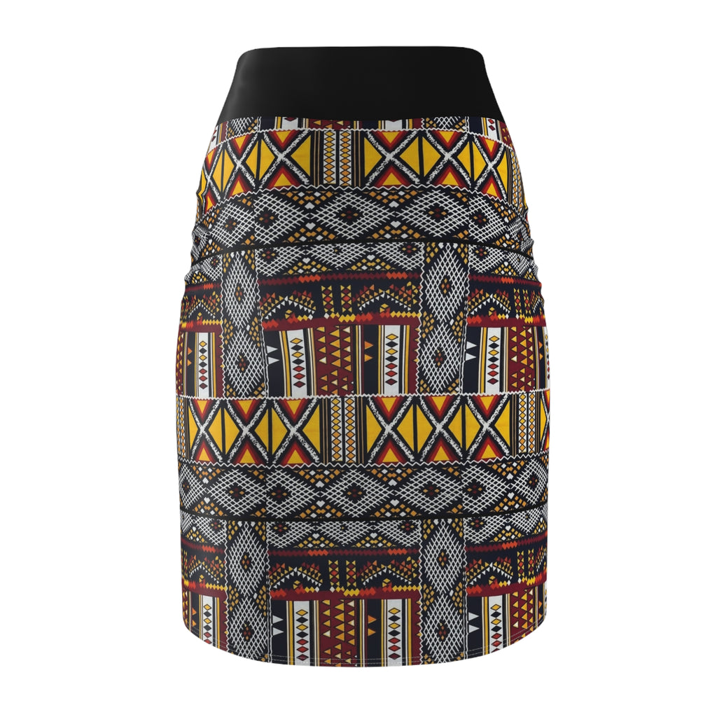 African Tribal Print Pencil Skirt — Bold Geometric Ankara Pattern