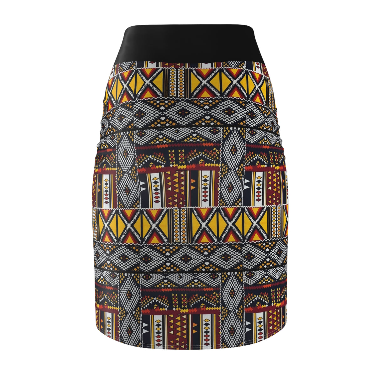 African Tribal Print Pencil Skirt — Bold Geometric Ankara Pattern
