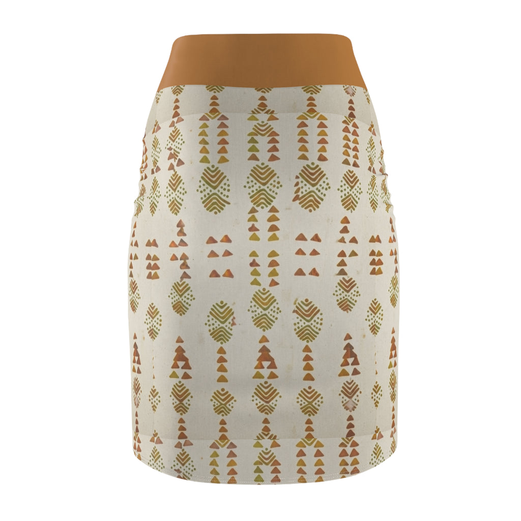 Boho Chevron Pencil Skirt — Earthy Tribal Print
