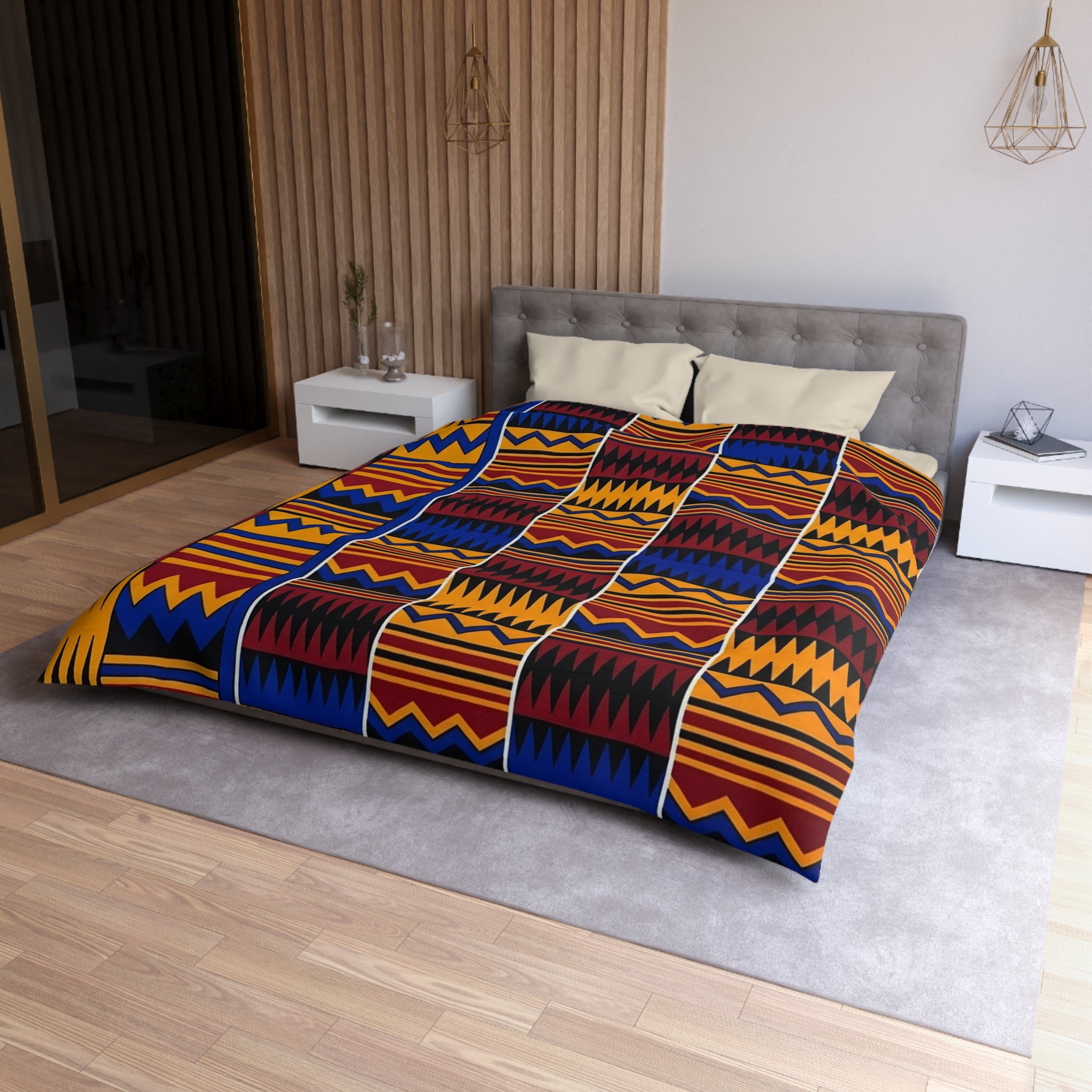 African Kente Pattern Microfiber Duvet Cover — Bold Geometric Stripe Bedding