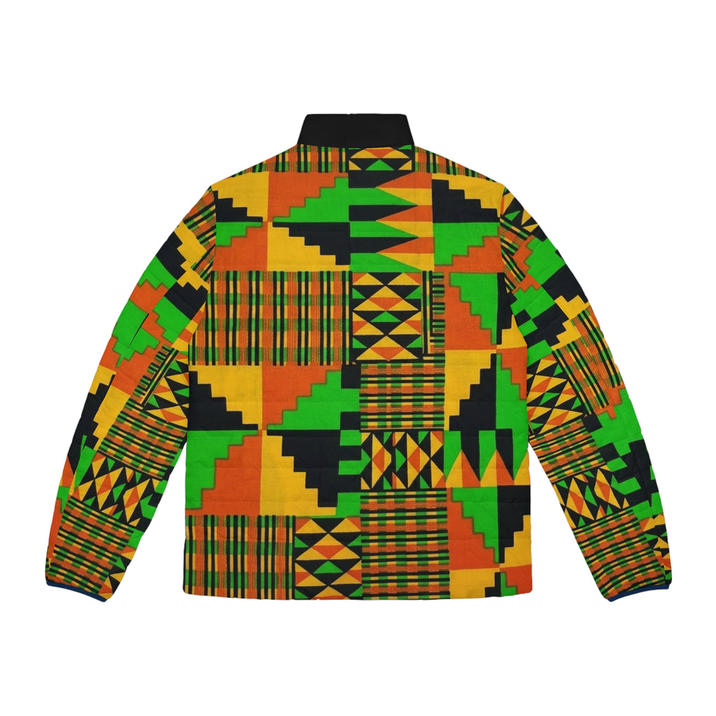 Kente Print Men's Puffer Jacket – Vibrant African Pattern Winter Coat