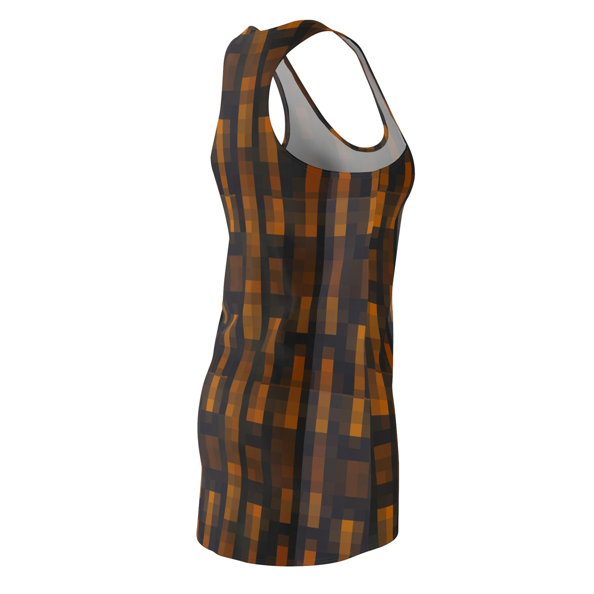 Autumn Grid Racerback Dress — Warm Plaid AOP Bodycon