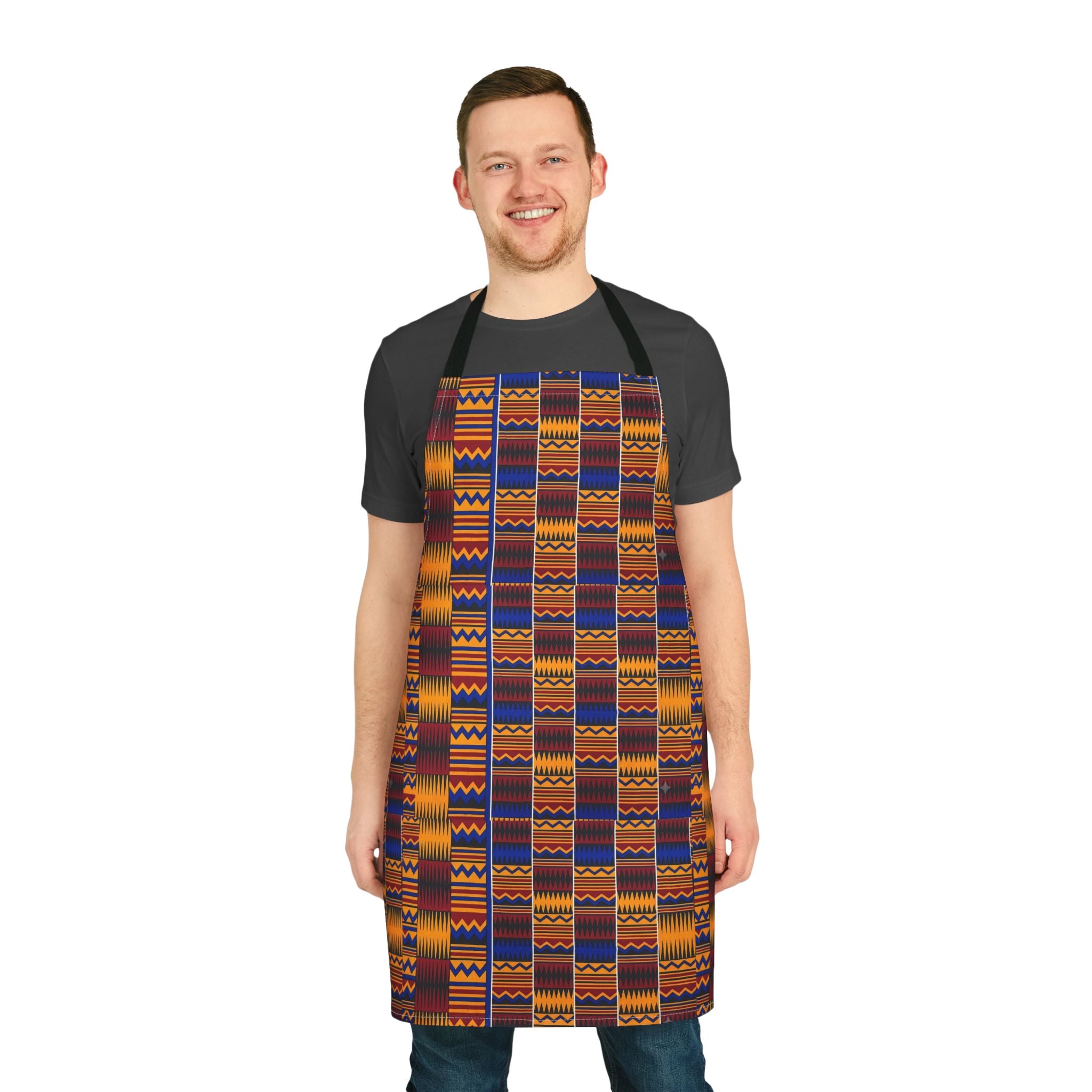 Kente Print Kitchen Apron — African Pattern Chef Apron for Cooking & BBQ