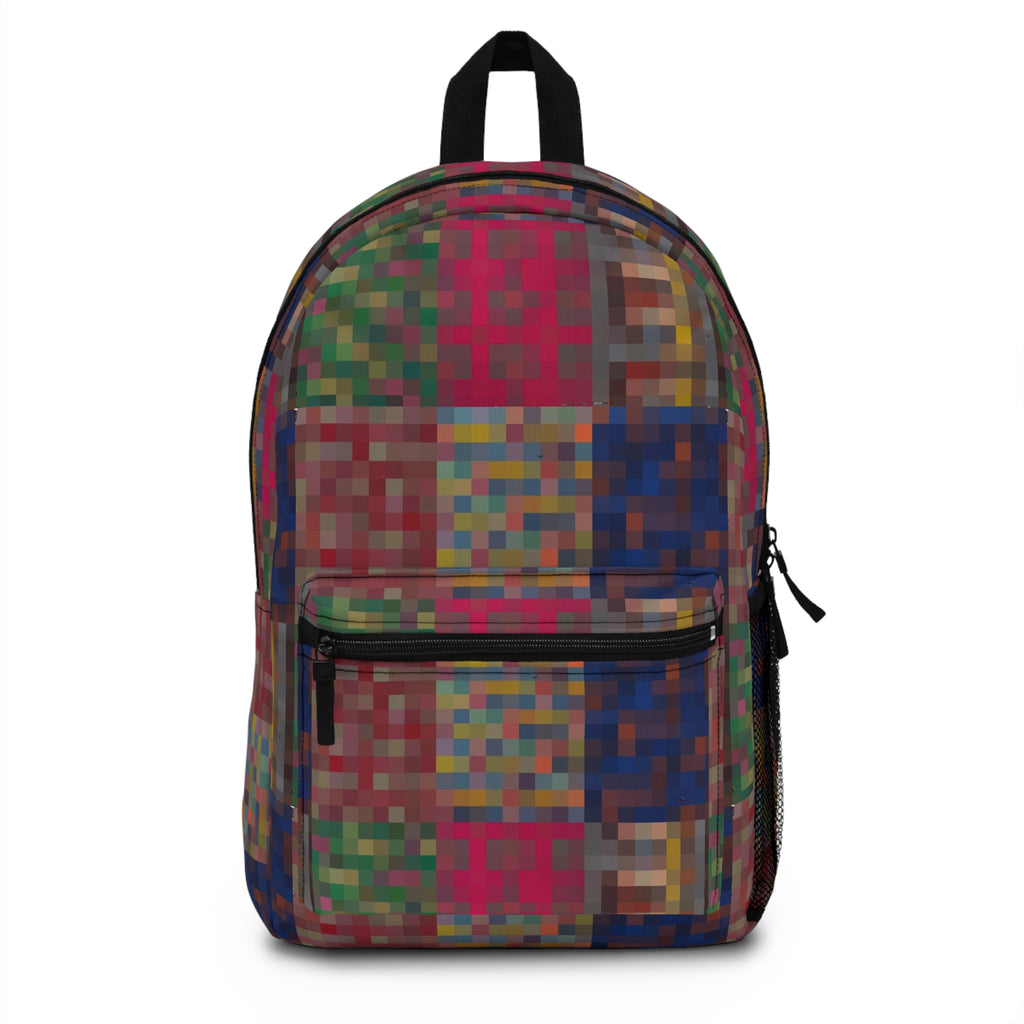Colorblock Pixel Patchwork Backpack — Vibrant Retro Geometric School & Travel Bag