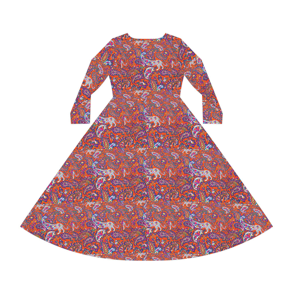 Floral Paisley Long-Sleeve Dance Dress — Vibrant Boho AOP Skater Dress