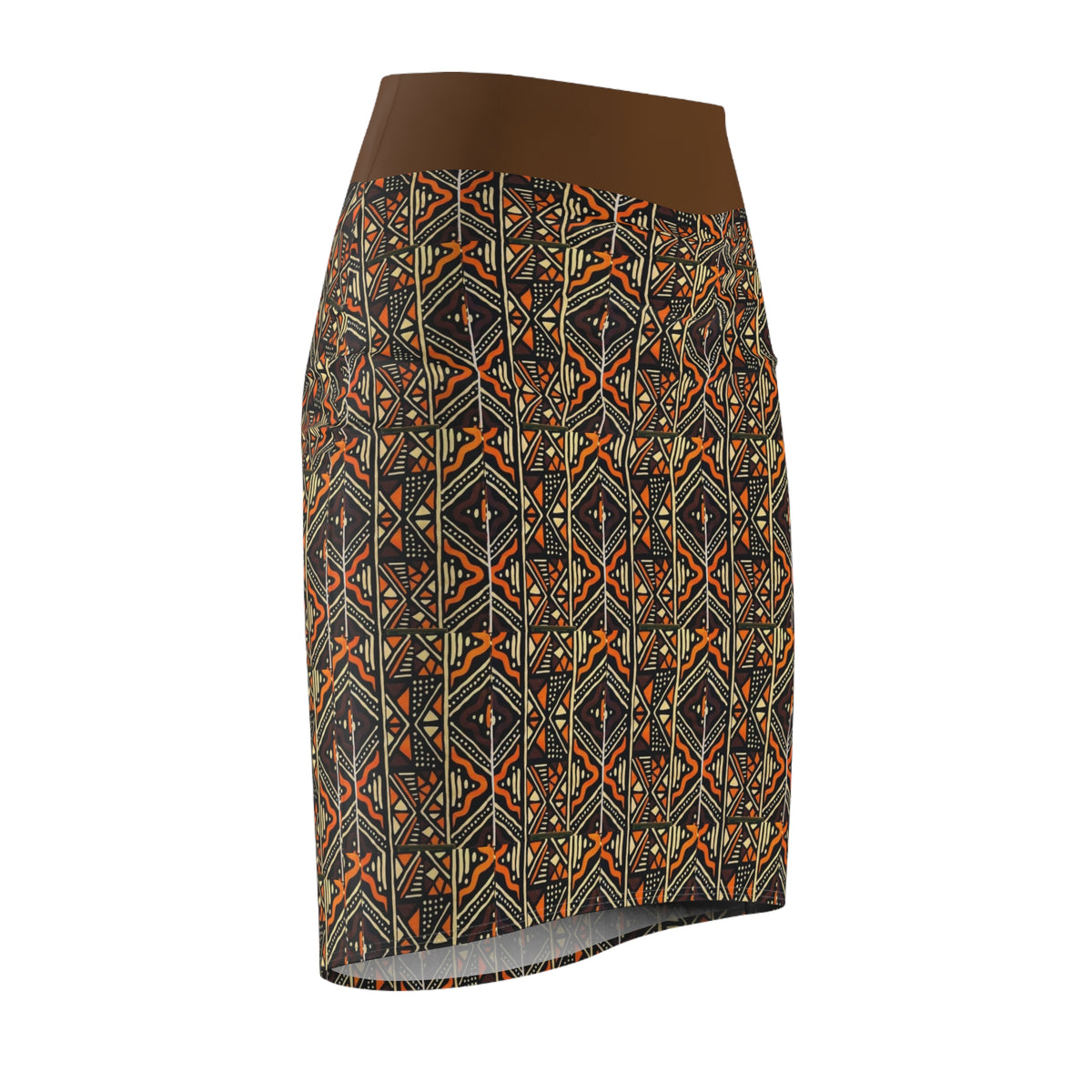 Tribal Geometric Pencil Skirt – Earth Tone Aztec Print