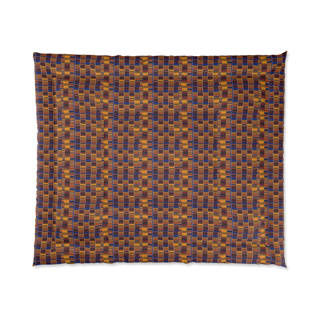 Woven Kente-Inspired Comforter — Warm Geometric Pattern Bedspread