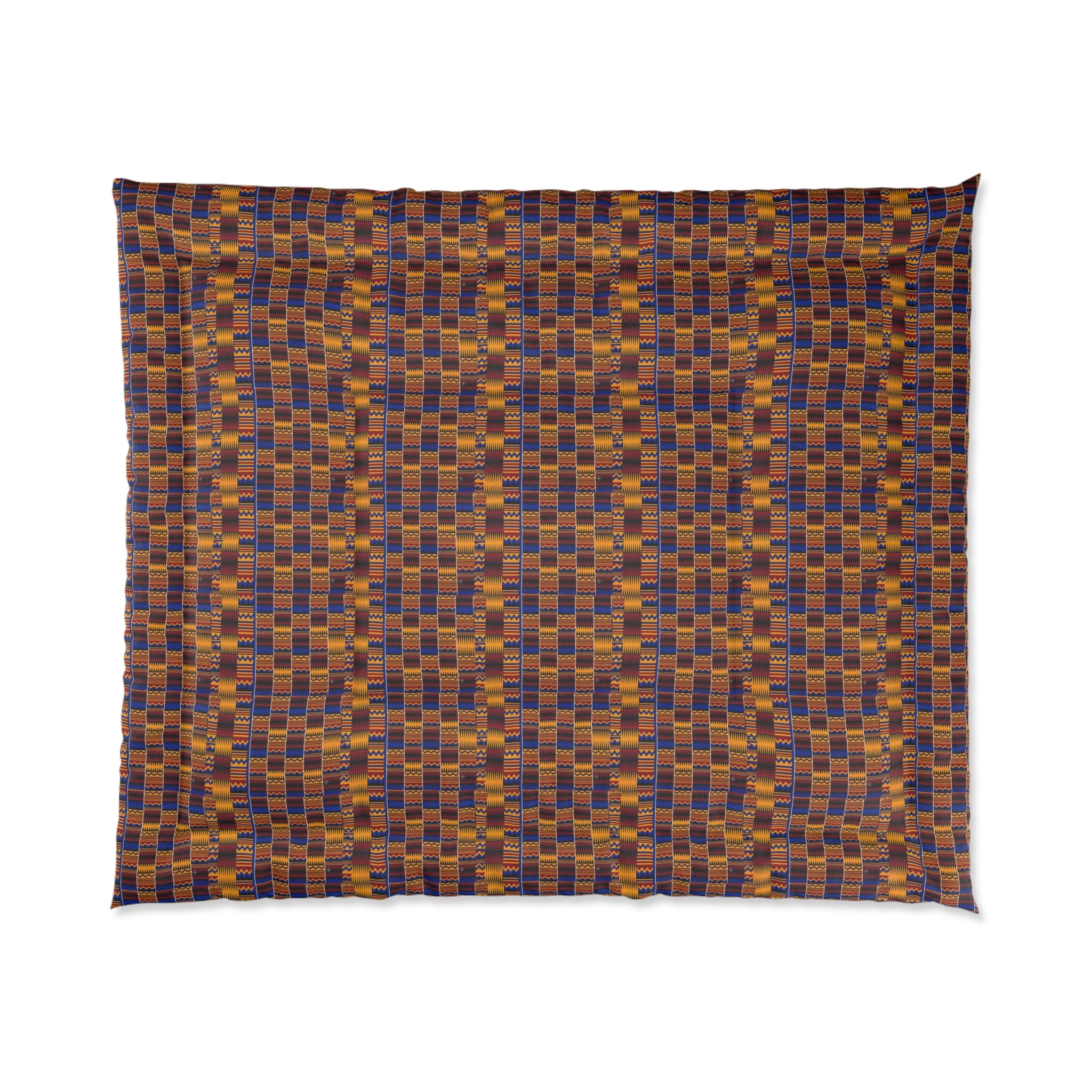 Woven Kente-Inspired Comforter — Warm Geometric Pattern Bedspread