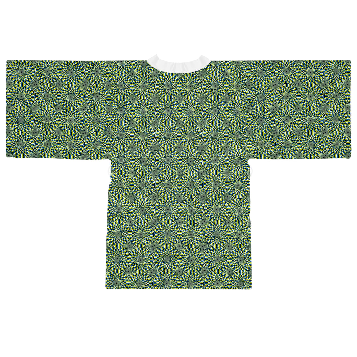 Green Geometric Kimono Robe – All-Over Spiral Pattern Long Sleeve