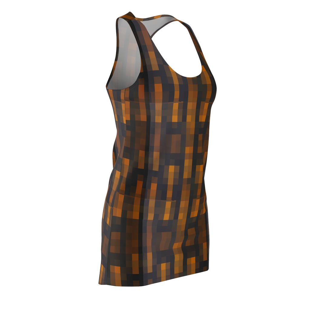 Autumn Grid Racerback Dress — Warm Plaid AOP Bodycon