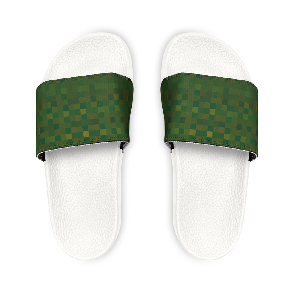 Men's Green Check Slide Sandals — Removable-Strap Casual Pool & Lounge Slides