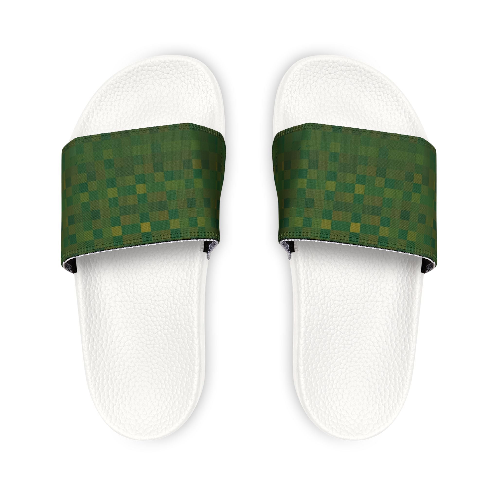 Men's Green Check Slide Sandals — Removable-Strap Casual Pool & Lounge Slides