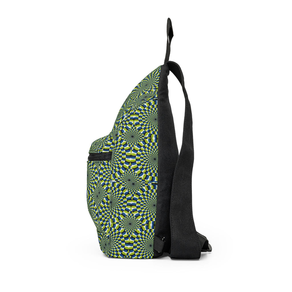 Green Optical Illusion Sling Bag — Geometric Psychedelic Crossbody
