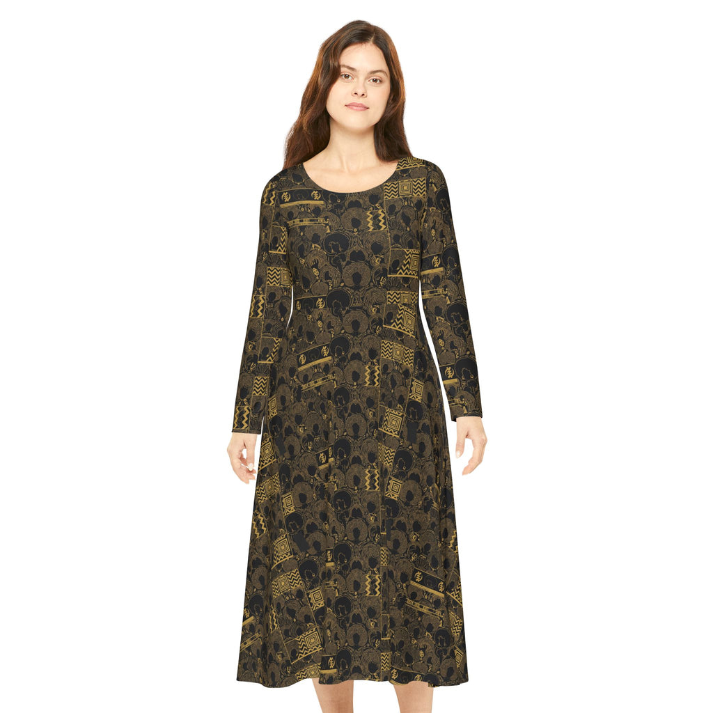 Gold Mosaic Long Sleeve Dance Dress — Boho Vintage Pattern
