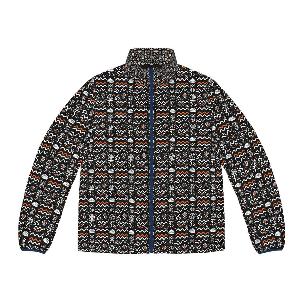 Men's Geometric Pattern Puffer Jacket - All-Over Print Winter Coat