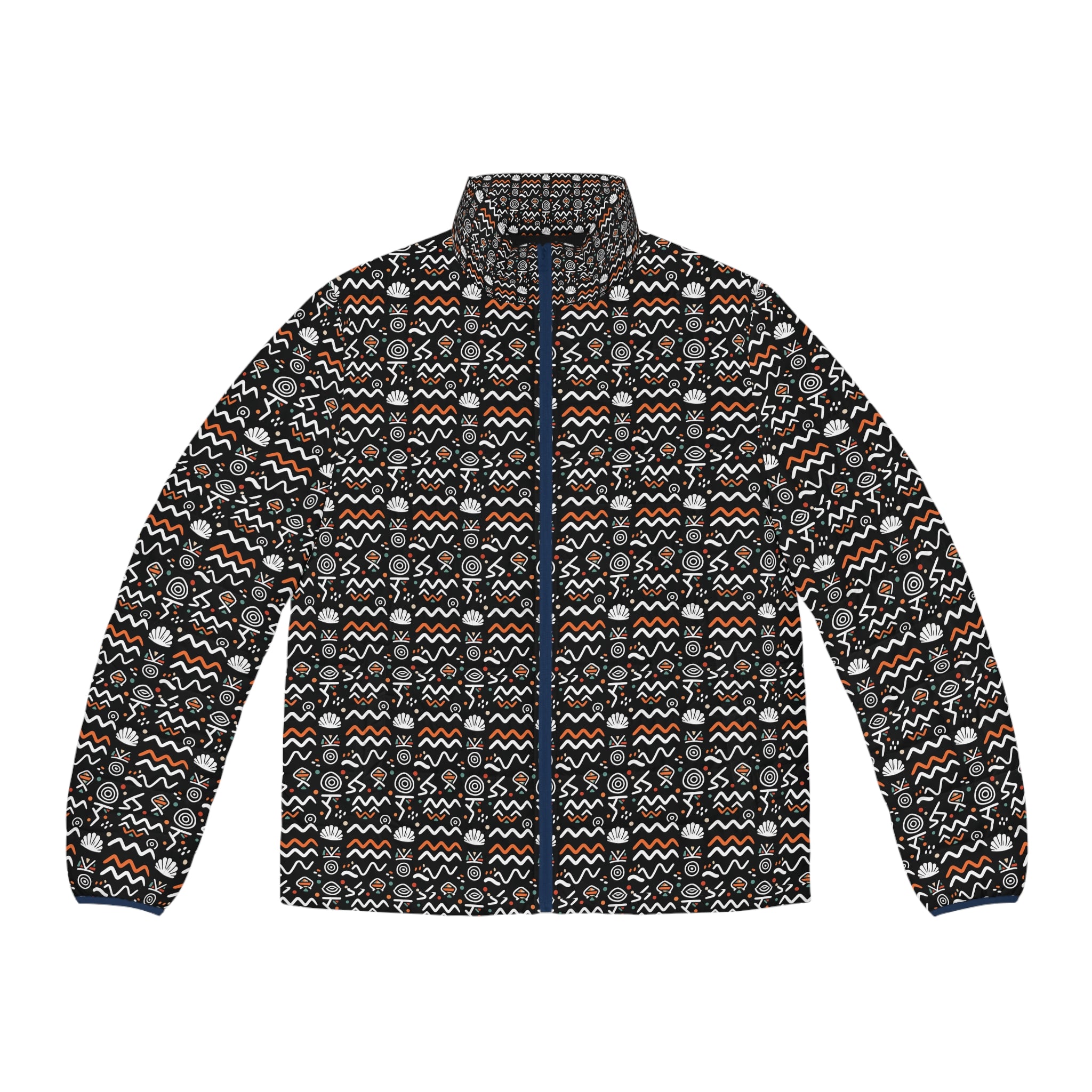Men's Geometric Pattern Puffer Jacket - All-Over Print Winter Coat